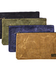 Waxed canvas zipper tool bags in tan, olive, navy and black