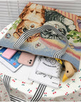 Cute Cat Embroidered Canvas Shoulder Bag