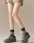 Japanese Style Striped Crew Socks | Beige
