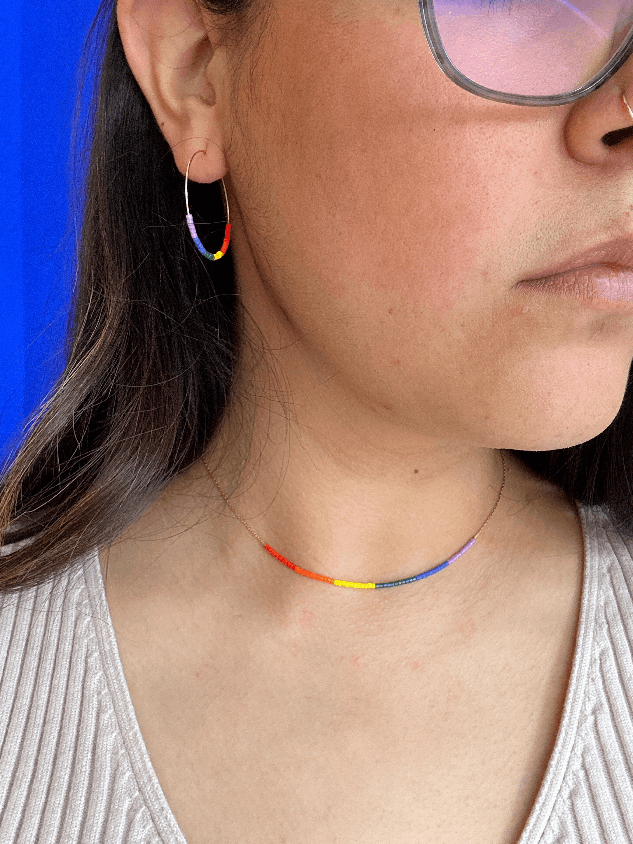 Pride Hoop Earring / Rainbow Beaded 14k Gold-filled