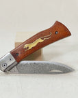 Wooden Cheetah Pocket Knife | Damascus Steel Blade