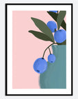 Bring color to your walls with this vibrant blueberry bouquet print! A bold pink background and modern style add cheerful energy to any space.