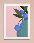 Bring color to your walls with this vibrant blueberry bouquet print! A bold pink background and modern style add cheerful energy to any space.