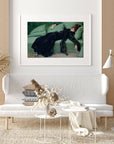 Dance the night away with this stunning art print of a young woman lounging after a dance. The contrast of her dark dress against the crazy comfy looking green couch makes for a striking artwork for any room. Perfect for adding a touch of elegance and whimsy to your home decor. 