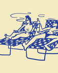 This piece of art feels like a mini-vacation. This unframed art print captures a delightful moment of two ladies basking in the sun by the pool, sipping cocktails and wine. With a soft butter yellow background and dark blue line drawing, it's a wonderfully relaxing piece of wall art that brings a touch of summer fun to any home decor collection.