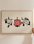 This unframed art print offers a fun twist on the classic duel, featuring two cowgirls in a standoff for the final bottle of wine. It's a fantastic, witty piece of vintage inspired western home decor that's ideal for kitchens, dining areas, or any space that needs a touch of playful personality.
