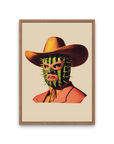Retro cowboy in a cactus lucha libre mask, printed on archival matte paper. 8x10" bold art perfect for modern, maximalist, or western-inspired decor.