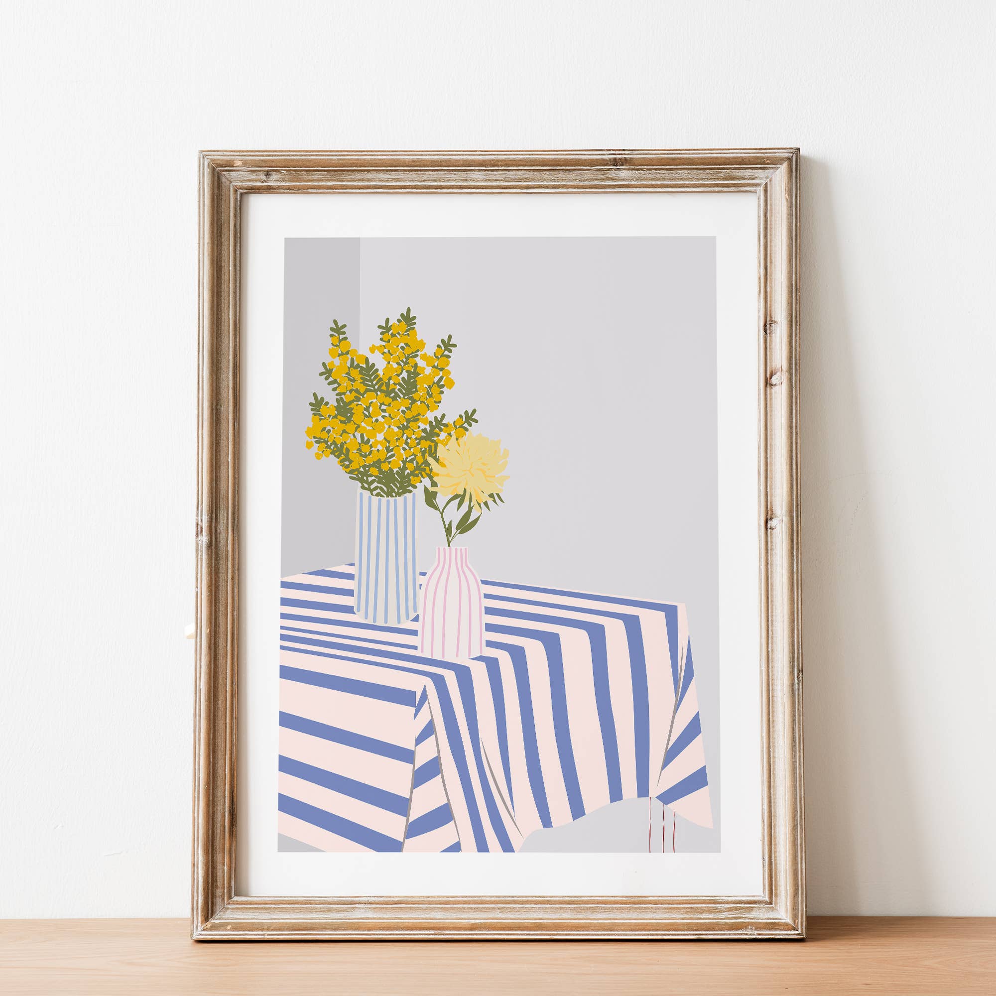 Cheerful yellow flowers in striped vases add modern charm to your space! This bold, colorful print brings a bright, happy vibe to any room