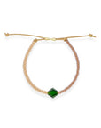 Grounded in natural beauty with a flash of brilliance, the Leather Bracelet brings texture and color together in one thoughtful design. Japanese glass beads are handwoven onto a supple leather band, accented with a singular hand-cut crystal and finished with a 14k gold-filled sliding clasp.