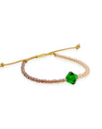 Grounded in natural beauty with a flash of brilliance, the Leather Bracelet brings texture and color together in one thoughtful design. Japanese glass beads are handwoven onto a supple leather band, accented with a singular hand-cut crystal and finished with a 14k gold-filled sliding clasp.