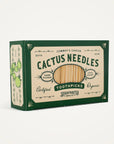 Box of Cactus Needles toothpicks with green and beige design on a white background