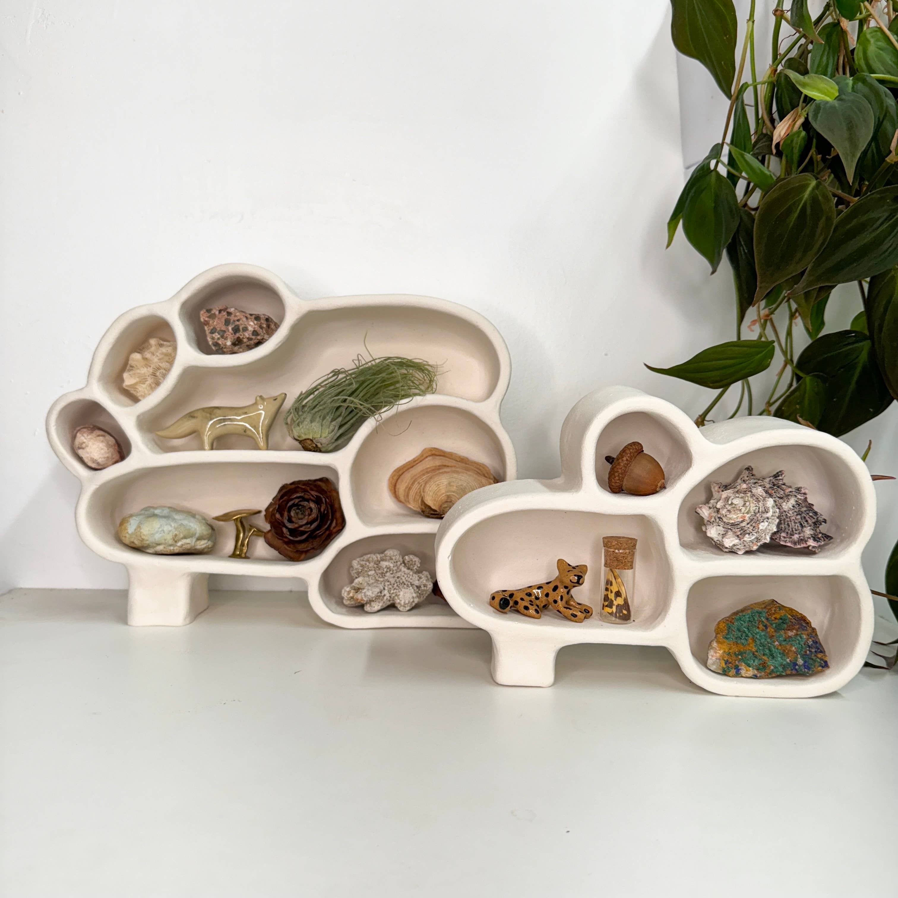 Handmade Cave of Inspiration shelf by The Minimalist Ceramist. Perfect for displaying crystals, rocks, air plants, and nature treasures.