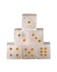 Roll with a little extra magic. These crystal dice are carved from natural gemstones and finished with engraved gold numbers, turning a classic game piece into something truly special. Each one features its own unique colors and patterns, so no two are exactly alike. Whether you’re upgrading game night or picking out a thoughtful gift, this is a small detail that makes a big impression. Available in Indian Agate, Clear Quartz, Tiger Eye, and Green Aventurine.