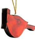 Made of semi-translucent red glass, this cardinal fire bird ornament can be used as a Christmas decoration, or a year-round accent. It hangs beautifully in a window, catching the sunlight, adding a charming quality to any space.
