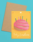 This colorful birthday card features a perfect pink concha adorned with birthday candles. Celebrate Hispanic Heritage Month with Ana Peake's Spanish Greeting Cards, adorned with stunning Mexican Folk Art Inspired Illustrations! These beautifully designed cards, perfect for honoring Hispanic heritage and spreading joy on special occasions.
