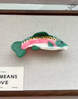 Make a playful, outdoorsy statement with this rainbow trout-shaped hair claw clip. Crafted from smooth acetate, it’s lightweight yet secure, adding a whimsical, nature-inspired touch to your look. Perfect for anglers, animal lovers, or anyone who enjoys a quirky, eye-catching accessory.