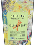 Packaging of Stellar Pretzel Braids Bold & Herby on a colorful abstract background