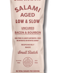 Treat yourself to the bold and flavorful taste of our Uncured Bacon & Bourbon Salami Sausage from Salt & Twine. Small batch charcuterie that some call adult lunchables.