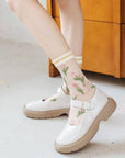 Step up your sock game with these fun, transparent sheer socks. Each pair features playful designs that add a subtle pop of personality to any outfit. Lightweight and breezy, they’re perfect for layering with sneakers, heels, or flats for a whimsical, stylish touch.