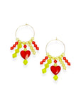 Joyful, flirty, and full of energy—these Small Spark Hoops are a burst of personality. A radiant heart-shaped crystal takes center stage, framed by watermelon and chartreuse tones that feel like summer bottled up. A scattering of dangling crystals adds playful movement, making these hoops perfect for anyone who loves to stand out and shine.