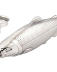 Sleek silver fish flask—stainless steel, pocket-friendly, and perfect for on-the-go pours. Polished, portable, and ready to make a splash.