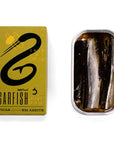 Amongst the most sustainable species one can tin, garfish (or Belone belone) is a long and slender, needle-like fish known for its striking, silver skin, unique flavor, and firm texture. If you enjoy sardines and mackerel, this offering in Portuguese olive oil is a must-try addition to your next tinned seafood spread. We recommend first trying them on grilled toast with piquillo peppers or giving them a quick batter, deep fry, and dowsing of lemon juice for a crispy, umami-rich appetizer.