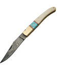 Folding Pocket Knife | Bone & Turquoise Damascus Steel