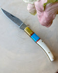 Folding Pocket Knife | Bone & Turquoise Damascus Steel