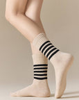 Japanese Style Striped Crew Socks | Beige