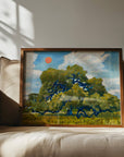 Art Print | Texas Hill Country Live Oak and Red Summer Sun