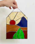 Handcrafted stained glass desertscape suncatcher. Stunning landscape window hanging & nature lover gift. Beautiful desert scene home decor.