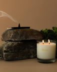 Light a cone to fill your space with coastal sea salt, smoky incense & hinoki wood. 25 cones per tin. A rich, layered scent for any space.