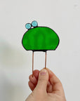 Handcrafted stained glass echino cactus plant stake. Whimsical boho garden decor & plant lover gift. Perfect for pots, planters & indoor gardens.