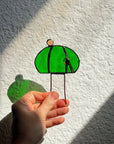 Handcrafted stained glass echino cactus plant stake. Whimsical boho garden decor & plant lover gift. Perfect for pots, planters & indoor gardens.