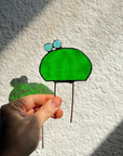Handcrafted stained glass echino cactus plant stake. Whimsical boho garden decor & plant lover gift. Perfect for pots, planters & indoor gardens.