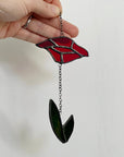 Handcrafted stained glass flower suncatcher. Poppy, rose, fleur-de-lis & dandelion designs. Boho window decor & wall art. Perfect gift.