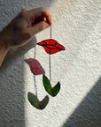 Handcrafted stained glass flower suncatcher. Poppy, rose, fleur-de-lis & dandelion designs. Boho window decor & wall art. Perfect gift.