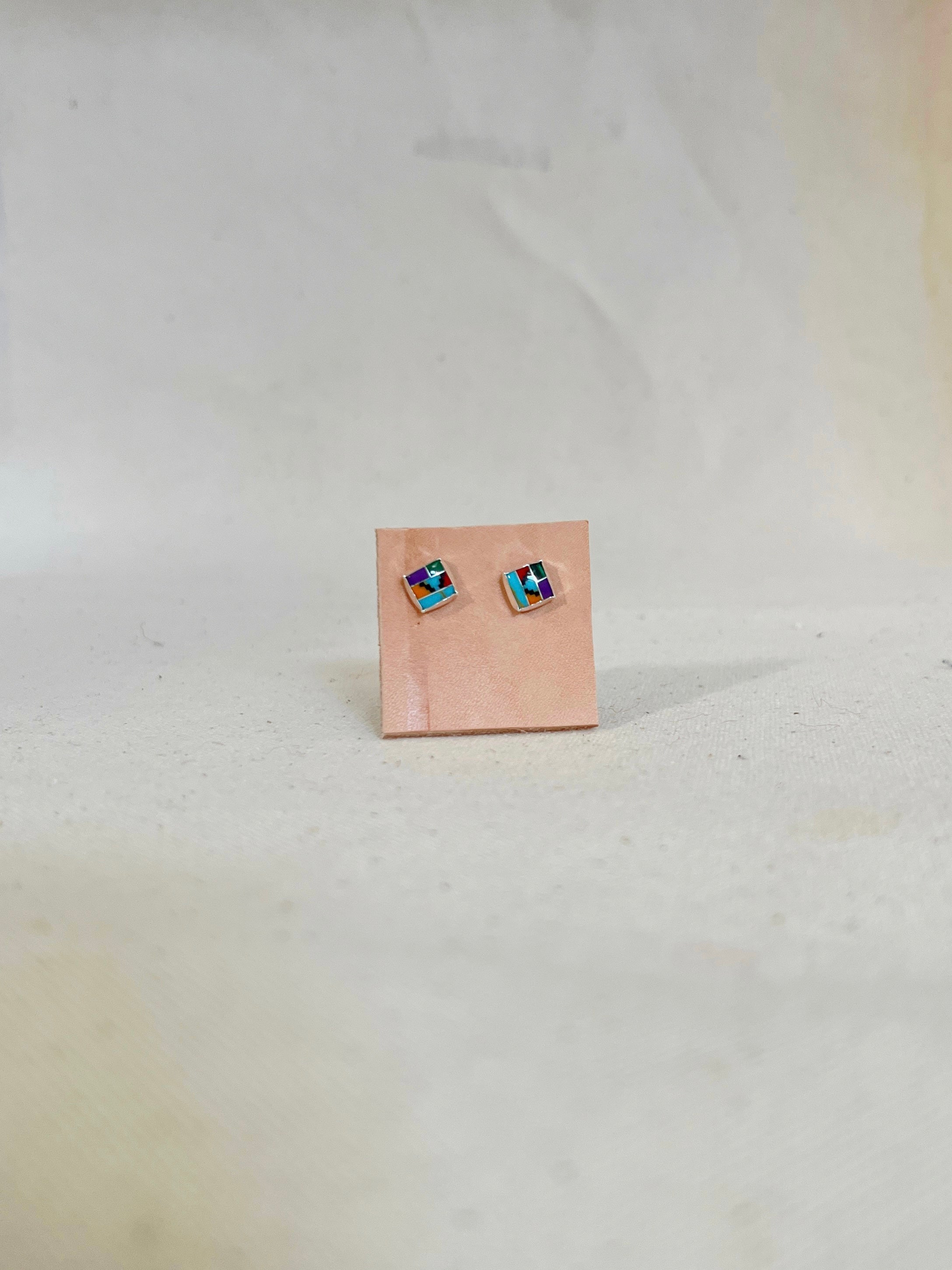 Stud Earrings | Geometric Inlaid Gemstone
