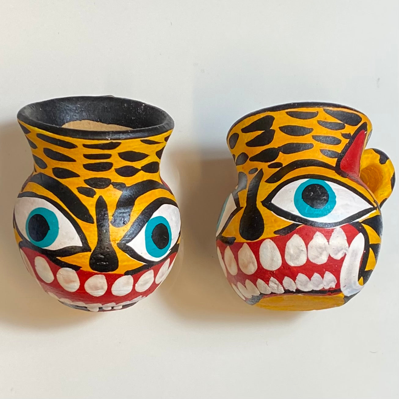 Clay Shot Glass Pair| Painted Jaguar Head
