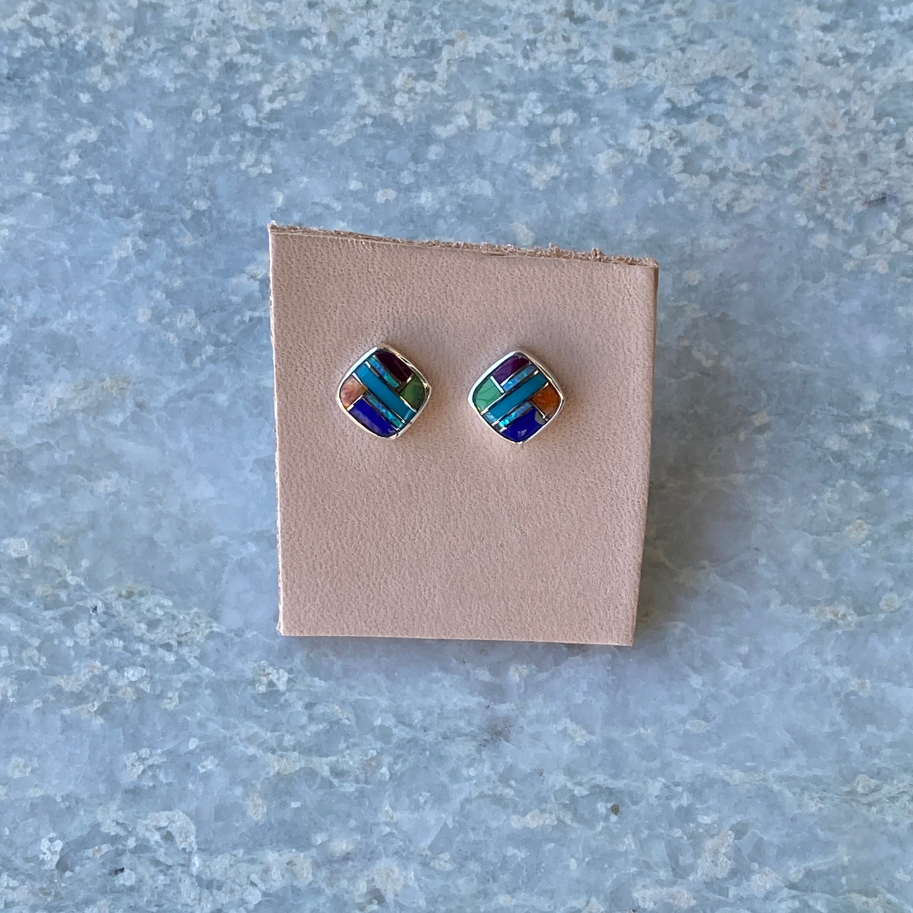 Stud Earrings | Geometric Inlaid Gemstone