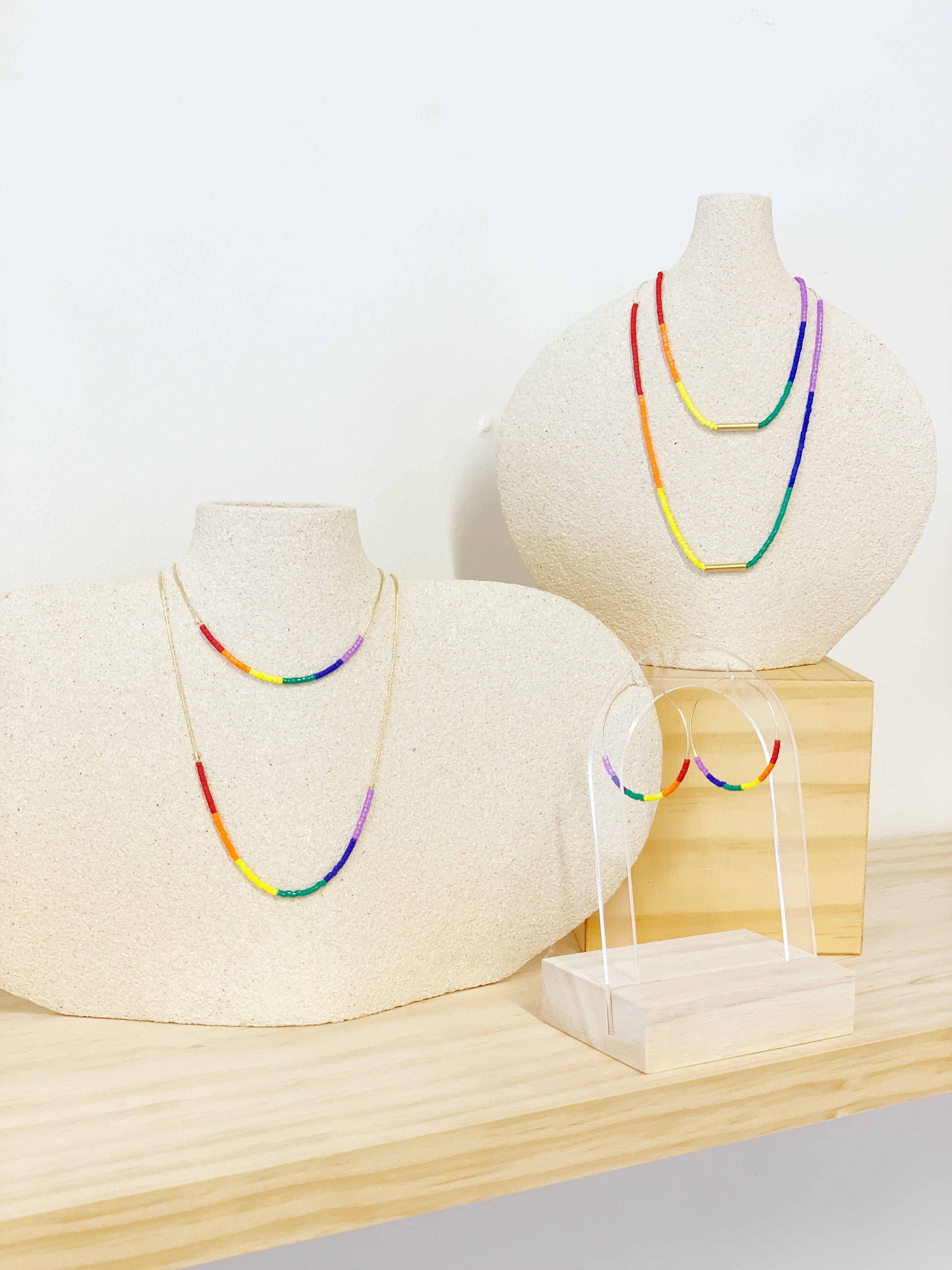 Pride Hoop Earring / Rainbow Beaded 14k Gold-filled