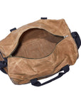 Waxed canvas duffel bag with webbing straps, padded handle and brass zipper