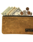 Waxed canvas zip pouches in tan, olive, navy and black