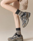 Japanese Style Striped Crew Socks | Beige