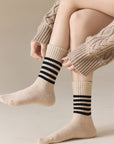 Japanese Style Striped Crew Socks | Beige