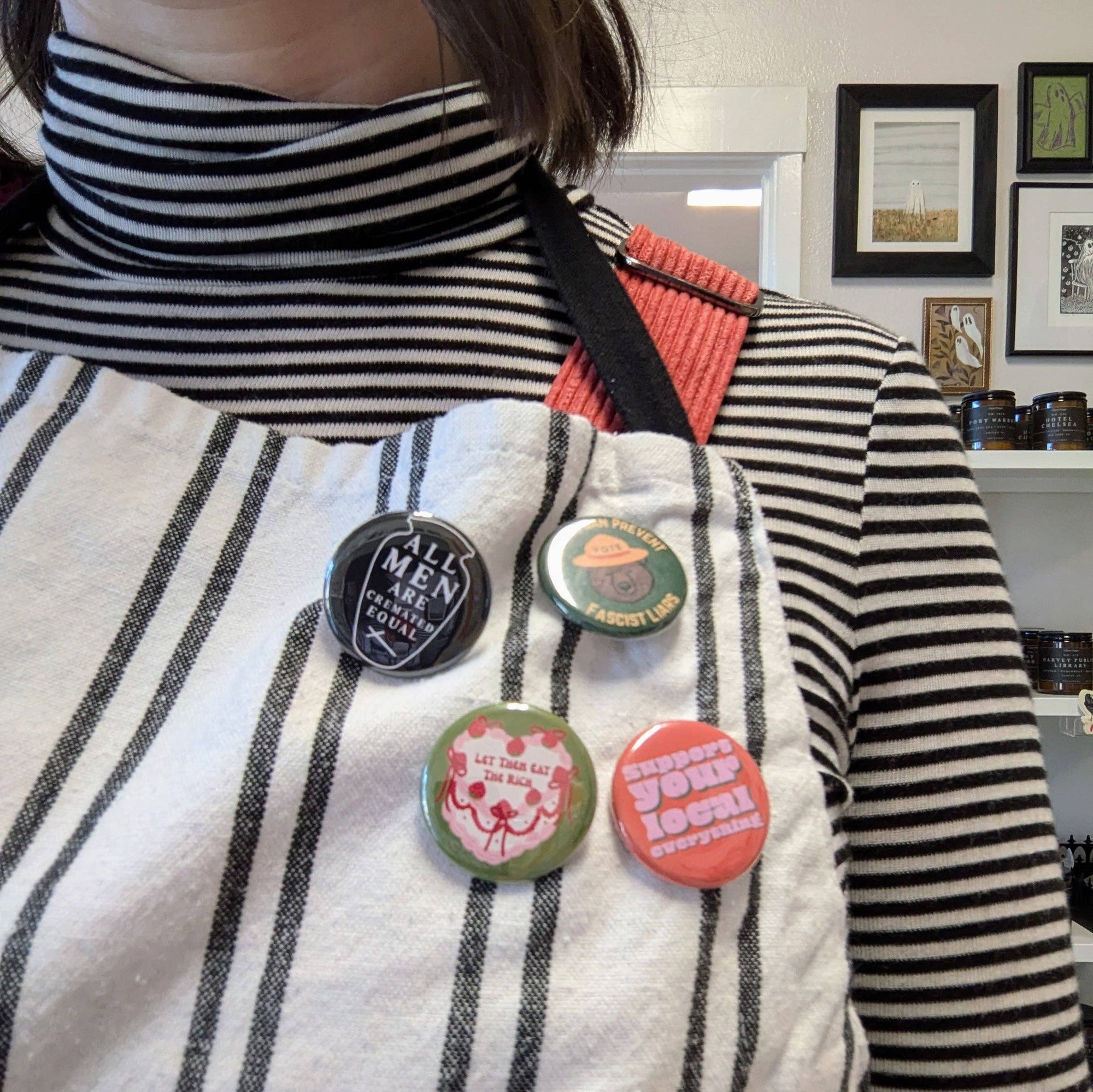 A little dark humor for your jacket, bag, or wherever you pin your personality. 'All Men Are Cremated Equal' — a reminder that in the end, the flames don't play favorites. Pin it loud, pin it proud.