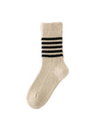 Japanese Style Striped Crew Socks | Beige