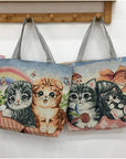 Cute Cat Embroidered Canvas Shoulder Bag