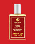 Back of the A Little Secret full-size bottle listing its notes, on a red background