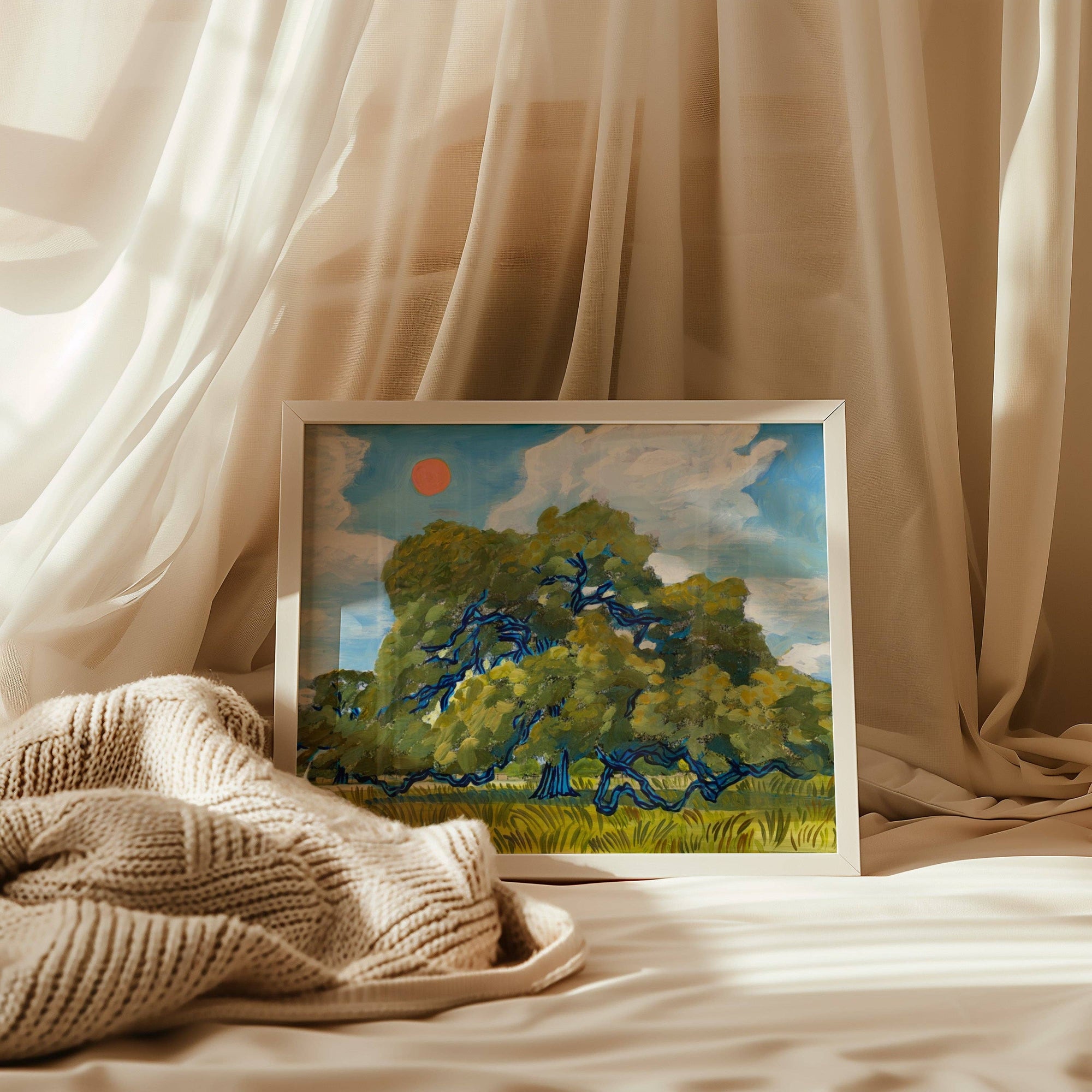 Art Print | Texas Hill Country Live Oak and Red Summer Sun